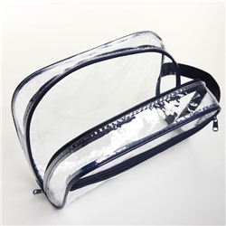 Косметичка на молнии, с ручкой, цвет синий/прозрачный