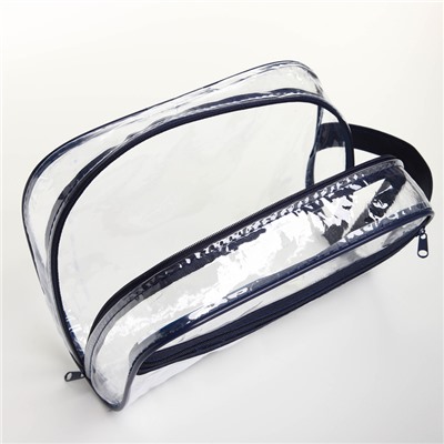 Косметичка на молнии, с ручкой, цвет синий/прозрачный