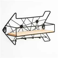 Вешалка настенная с полкой 26×9 см «Стрелка», крючки декоративные, с подсветкой, 5 крючков, чёрная