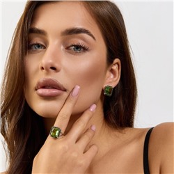 Комплект ювелирной бижутерии коллекция "Дубай" серьги и кольцо 17 р покрытие посеребрение, вставка: стекло и цирконы, цвет: светло-зеленый и черный, арт.215.541-17
