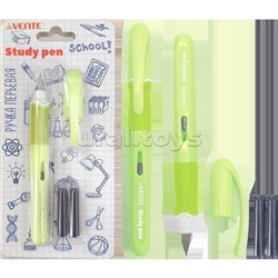 Ручка перьевая "School. StydyPen" перо тонкое F (Fine) с эргономичным корпусом и резиновым держателем, в комплекте с 3-мя баллончиками 0,8 мл синий цвет чернил, блистерная упаковка