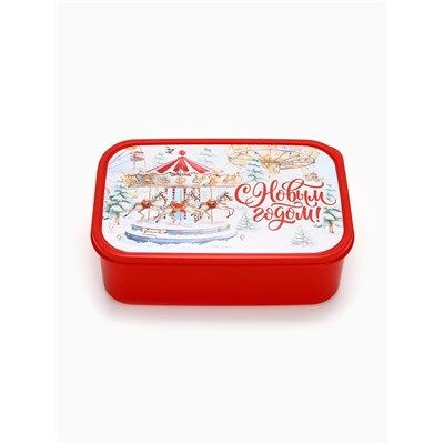 Ланч - бокс прямоугольный новогодний «Карусель», 1200 мл