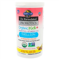 Garden of Life, Dr Formulated Probiotics, Organic Kids+, органические пробиотики для детей, со вкусом органической клубники и банана, 30 вкусных жевательных таблеток