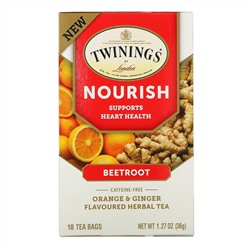 Twinings, Nourish Herbal Tea, Beetroot, Orange & Ginger, Caffeine Free, 18 Tea Bags, 1.27 oz (36 g)