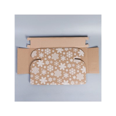 Коробка новогодняя складная «Снежинки», бурый, 27×21×9 см, Новый год