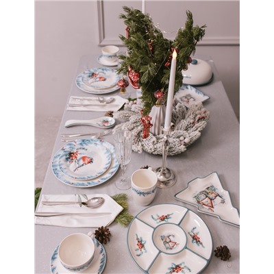 Менажница новогодняя Доляна «Зимний вечер», 5 секций, 25.5×3.1 см, доломит, белая