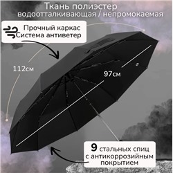 Зонт Universal Umbrella 718 полуавтоматический чёрный ,ЭКО кожаная ручка крюк