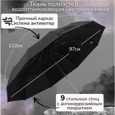 Зонт Universal Umbrella 718 полуавтоматический чёрный ,ЭКО кожаная ручка крюк