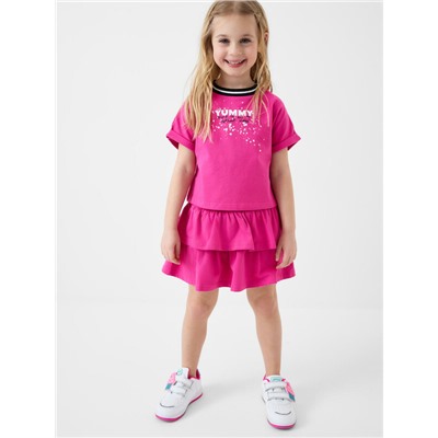 Комплект трикотажный для девочек: джемпер (футболка), юбка-шорты