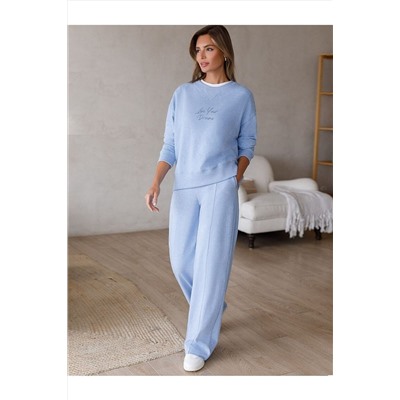 Брюки прямые из премиального футера двухнитки с эластаном VILATTE, 1228029