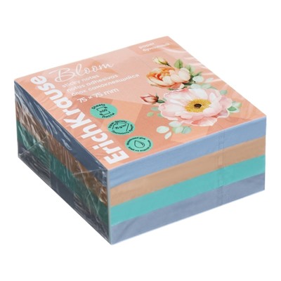 Блок с липким краем бумажный 75х75 мм, ErichKrause "Pastel Bloom", 400 листов, 4 цвета