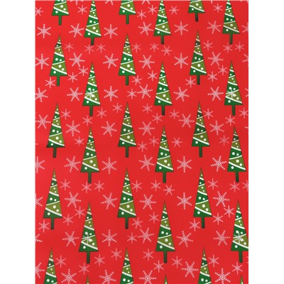 Бумага упаковочная новогодняя тишью «Зимний лес», красная, 50×66 см