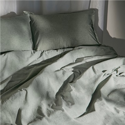 Простыня на резинке 2-спальная SL Home «Деним», 180×200+30 см, оливковая, жатый хлопок