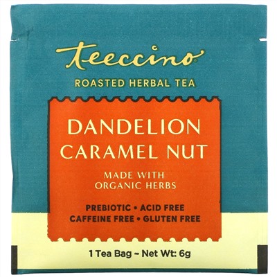 Teeccino, чай из обжаренных трав, одуванчик, карамель и орех, без кофеина, 25 чайных пакетиков, 150 г (5,3 унции)