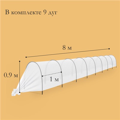 Парник прошитый, длина 8 м, 9 дуг из пластика, дуга L = 2.4 м, d = 16 мм, спанбонд 35 г/м², «уДачный»