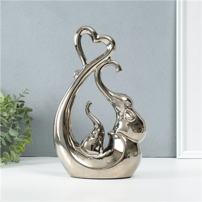 Фигурка керамика «Слоники с сердцем. Абстракция», серебро, 8.5×18.5×29.3 см