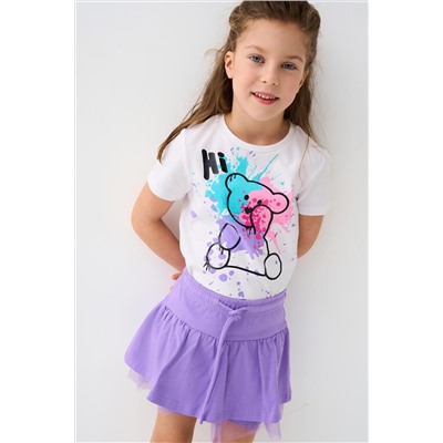 Комплект трикотажный для девочек: фуфайка (футболка), юбка-шорты PLAYTODAY, 1240016