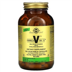 Solgar, Формула V, VM-75, мультивитамины и хелатные формы минералов, 120 капсул
