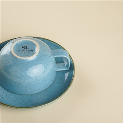 Чайная пара SL Home «Аззура», 2 предмета: чашка 300 мл, блюдце d=16.7 см, фарфор, бирюзовая