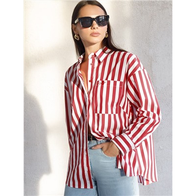 Блузка свободного силуэта в полоску из эластичного хлопка