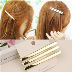 Зажимы для волос золотые прямоугольные 3 штуки, длина 8 см.