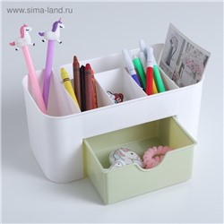 Подставка - органайзер для канцелярии «Эргономика», 21×10.5×10 см, 6 секций, белый/зелёный