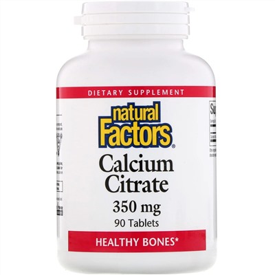 Natural Factors, цитрат кальция, 350 мг, 90 таблеток
