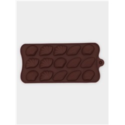 Форма для конфет и шоколада Доляна «Ракушки», силикон, 22×10.5×1 см, 15 ячеек (2.7×3.4 см), коричневая