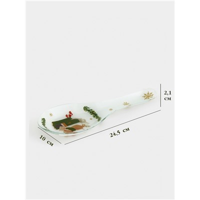Подставка под ложку Доляна «Новогодние зверята», 26.5×10×2 см, стекло, белая