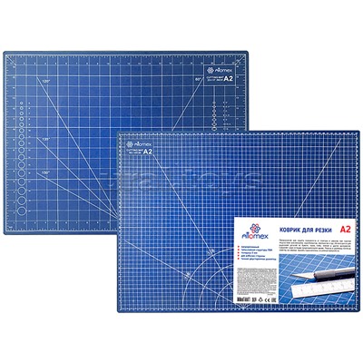 Коврик для резки A2 (60x45 см) "Attomex" непрорезаемый, толщина 2 мм, двухсторонний, трехслойный, синий