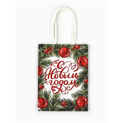 Пакет бумажный подарочный новогодний крафт «С Новым годом» 16×12×6 см