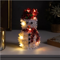 Светодиодная фигура из мишуры «Снеговик в красном» 16×9 см, 10 LED, батарейки AG10×3 (в комплекте), свечение тёплое белое