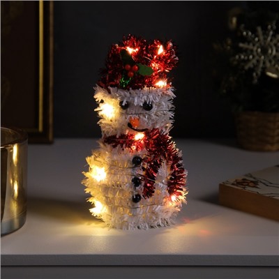 Светодиодная фигура из мишуры «Снеговик в красном» 16×9 см, 10 LED, батарейки AG10×3 (в комплекте), свечение тёплое белое
