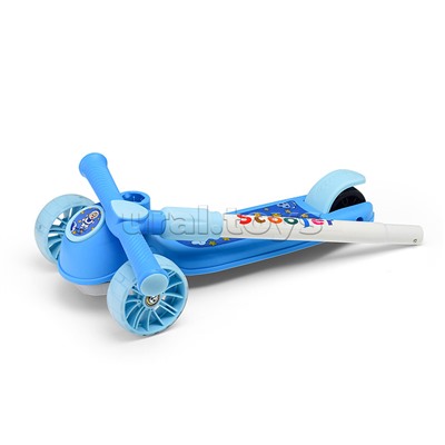 Самокат 3-х. кол., колеса световые PU, голубой, в коробке