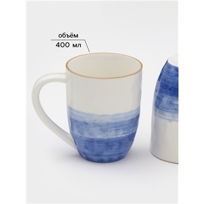 Набор посуды Доляна «Космос», 16 предметов: 4 тарелки d=21 см, 4 тарелки d=27.5 см, 4 миски d=13 см, 4 кружки 400 мл, фарфор, белый, синий