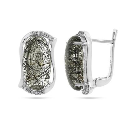 Серьги из серебра рутиловый кварц черный, Нежность