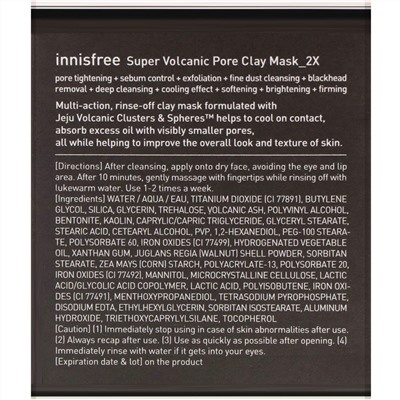 Innisfree, очищающая маска для пор из вулканической глины 2X, 100 мл (3,38 жидк. унции)