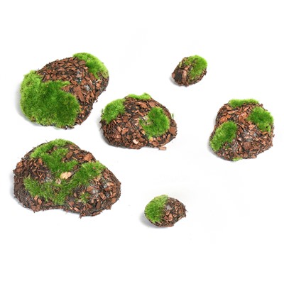 Мох искусственный, для декора, «Камни с корой», набор 6 шт., коричневый, Greengo