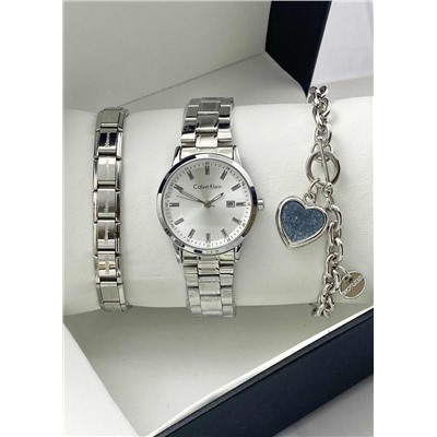 Подарочный набор для женщин часы, 2 браслета + коробка #22853086