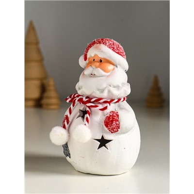 Фигурка светящаяся «Дед Мороз в шубке с помпонами», керамика, 7.5×6.5×12.5 см