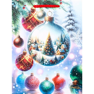 Пакет подарочный новогодний ламинированный, «Ёлка в шаре», 18×10×22.3 см