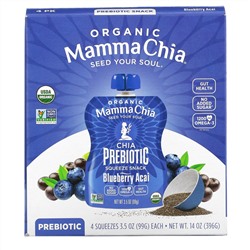 Mamma Chia, Organic Chia Prebiotic Squeeze, Blueberry Acai, 4 Squeezes, 3.5 oz (99 g) Each