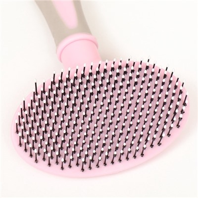 Пуходёрка средняя, 9.5×16.5 см, мягкая, с закруглёнными зубьями, пластик, розовая