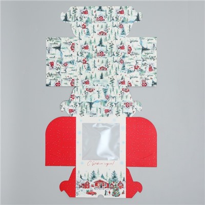 Коробка складная на 4 капкейка с окном «С Новым годом!», 16×16×10 см