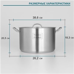 Кастрюля Hanna Knövell, 11 л, d=28 см, h=18 см, толщина стенки 0.8 мм, с крышкой, индукция, нержавеющая сталь