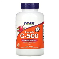 Now Foods, жевательный витамин C-500, со вкусом апельсинового сока, 100 таблеток