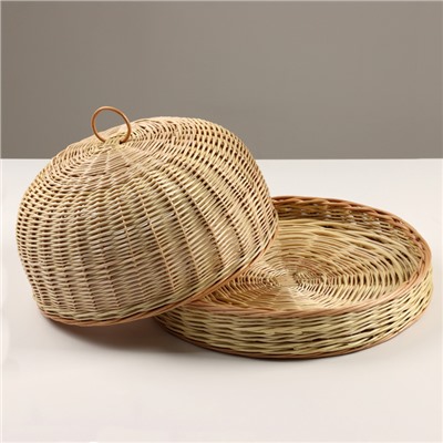 Хлебница круглая с крышкой, плетёная, d=32 см