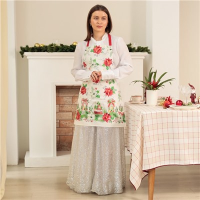 Фартук новогодний «Этель» Christmas red flowers 60×70 см, 100% хл, саржа 190 г/м²