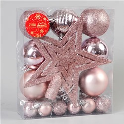 Ёлочные игрушки «Звёздный вечер», новогодние, набор 22 шт., розовый