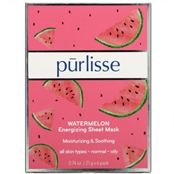 Purlisse, Watermelon, Energizing Sheet Mask, 6 Sheets, .074 oz (21 g) Each
